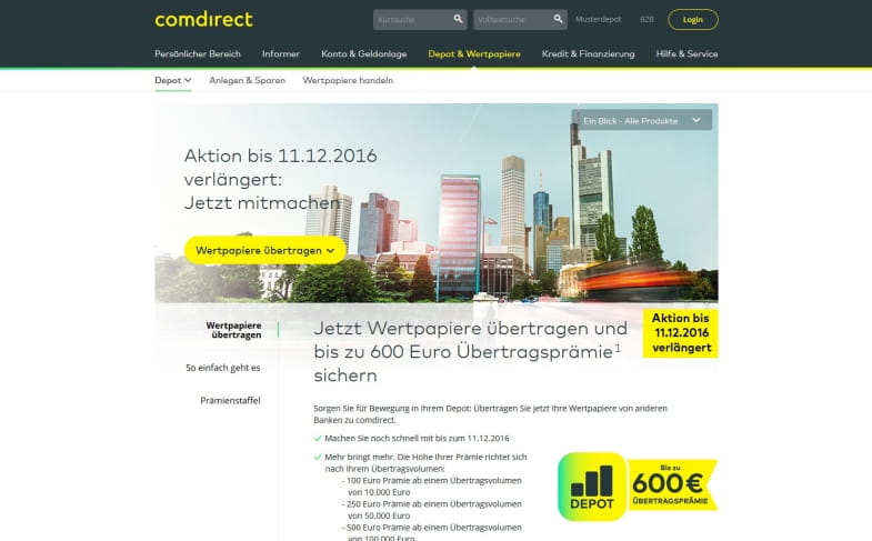 comdirect Übertragungsprämie